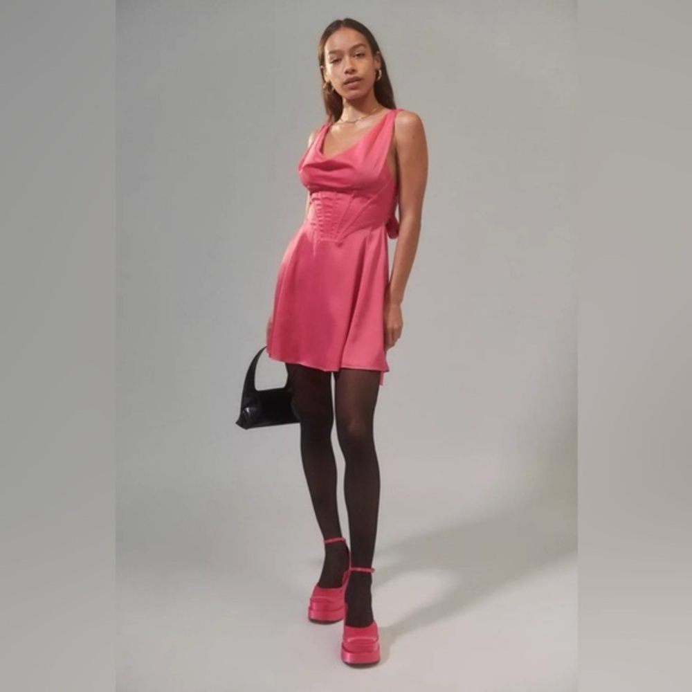 Urban Outfitters Pink Satin Cowl Neck Corset Mini Dress - Picture 4 of 13
